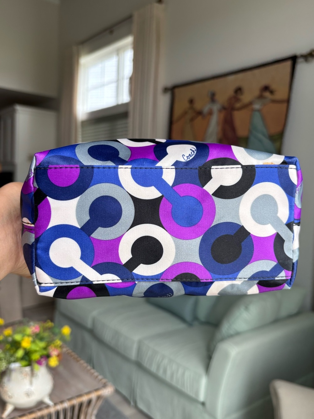 💙🖤💜COACH Alex Op Art Purple Multiprint Wristlet Mini Bag💜🖤💙 - Picture 4 of 13
